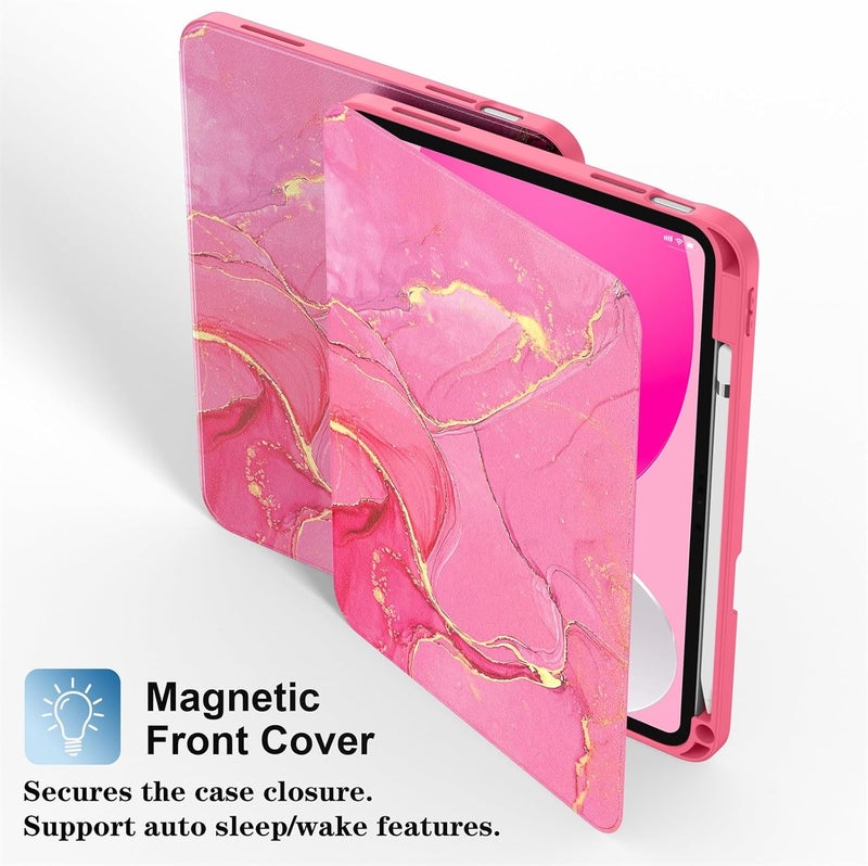 Supveco حافظة لجهاز iPad (A16) الجيل 11 بحجم 11 بوصة (2025)، iPad الجيل 10 بحجم 10.9 بوصة (2022) مع حامل قلم - [استيقاظ/نوم تلقائي]، حافظة فاخرة مع قاعدة قابلة للطي وغطاء خلفي ناعم من TPU - أحمر رخام - Image 4